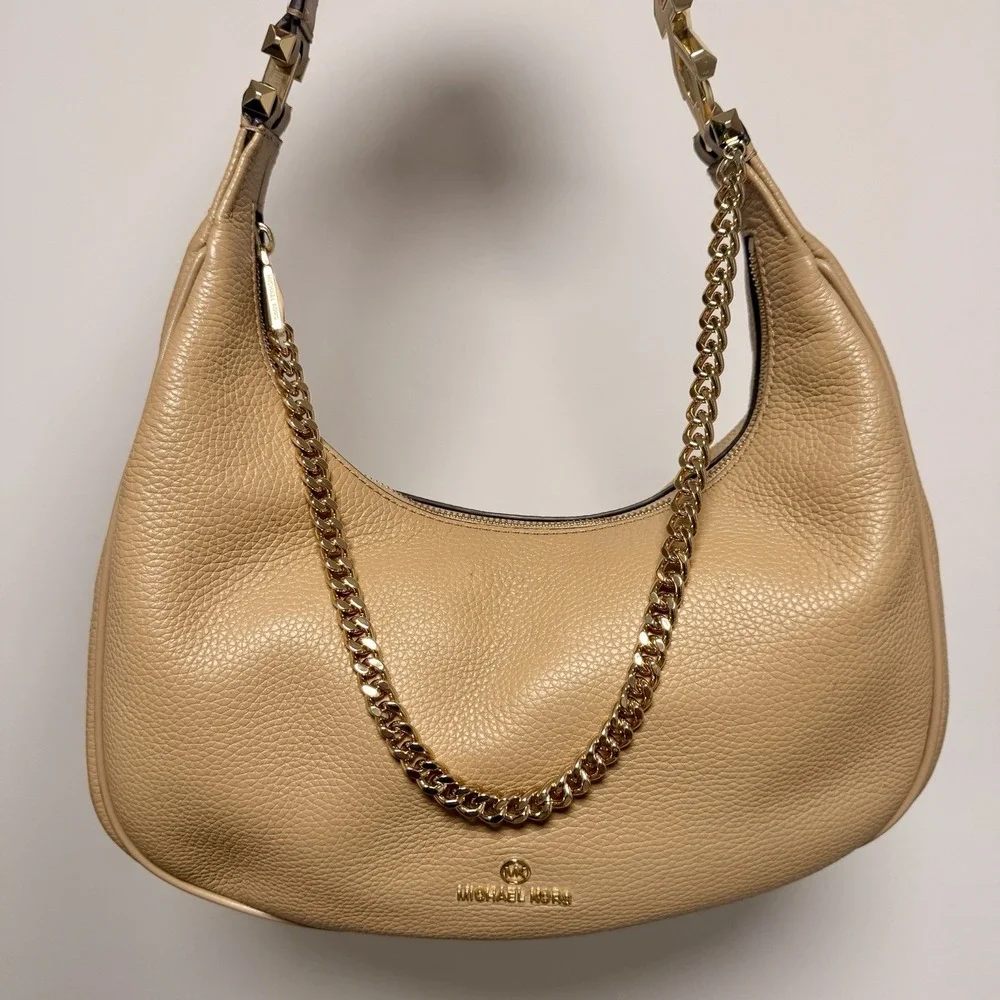 Michael Kors Tan Hobo Shoulder Bag with Gold Chain Accent